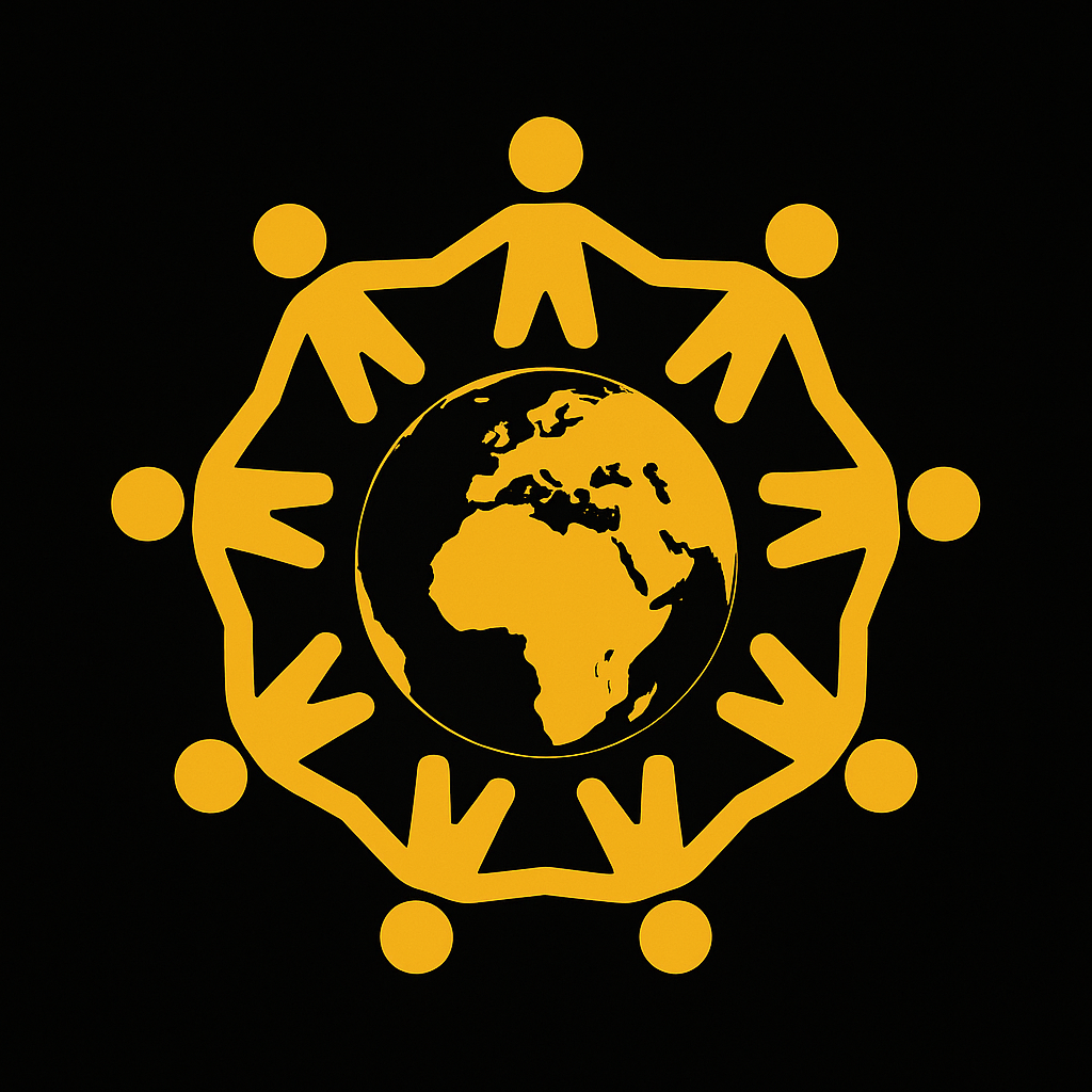 The People’s Peace Prize emblem — golden planet surrounded by people holding hands.